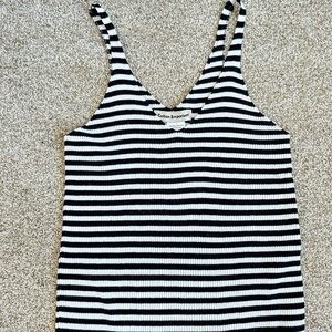 Cotton Emporium Black & White Striped V-Neck Tank